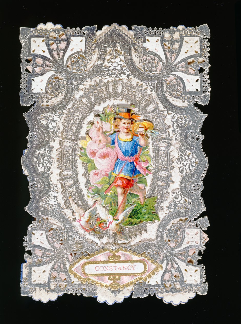 कॉन्स्टेंसी, वेलेंटाइन कार्ड, c.1860 (कागज पर रंग लिथो) द्वारा अंग्रेजी स्कूल