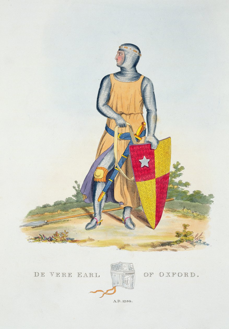 डी वेरे, ऑक्सफोर्ड के अर्ल, 1280, सैम्युअल रश मैरिक द्वारा 1824 में प्राचीन कवच से द्वारा अंग्रेजी स्कूल