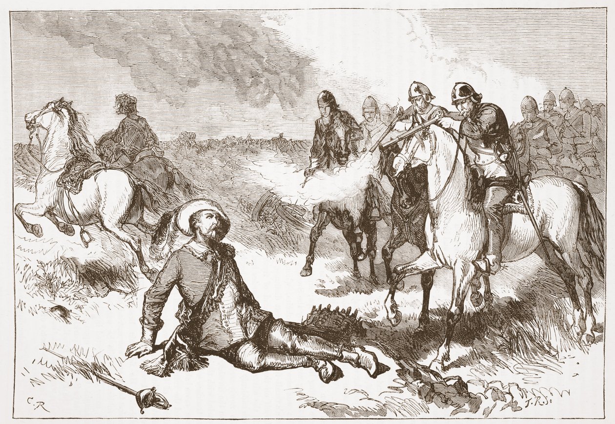 गुस्तावस एडोल्फस की मृत्यु, जेम्स एइटकेन वायली (1808-1890), पब द्वारा प्रोटेस्टेंटवाद के इतिहास से चित्रण। 1878 द्वारा अंग्रेजी स्कूल