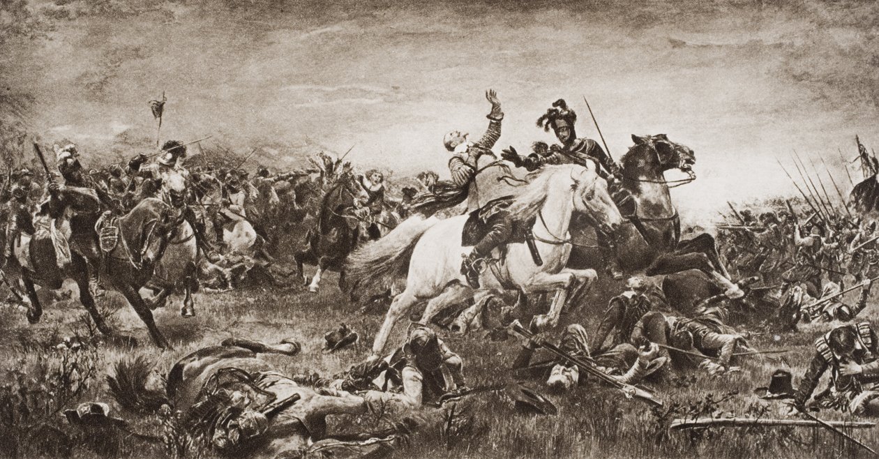गुस्तावस एडोल्फस की मृत्यु, एचजी वेल्स द्वारा खंड 1920 इतिहास की रूपरेखा ’, १ ९ २० में प्रकाशित, चित्रण द्वारा अंग्रेजी स्कूल