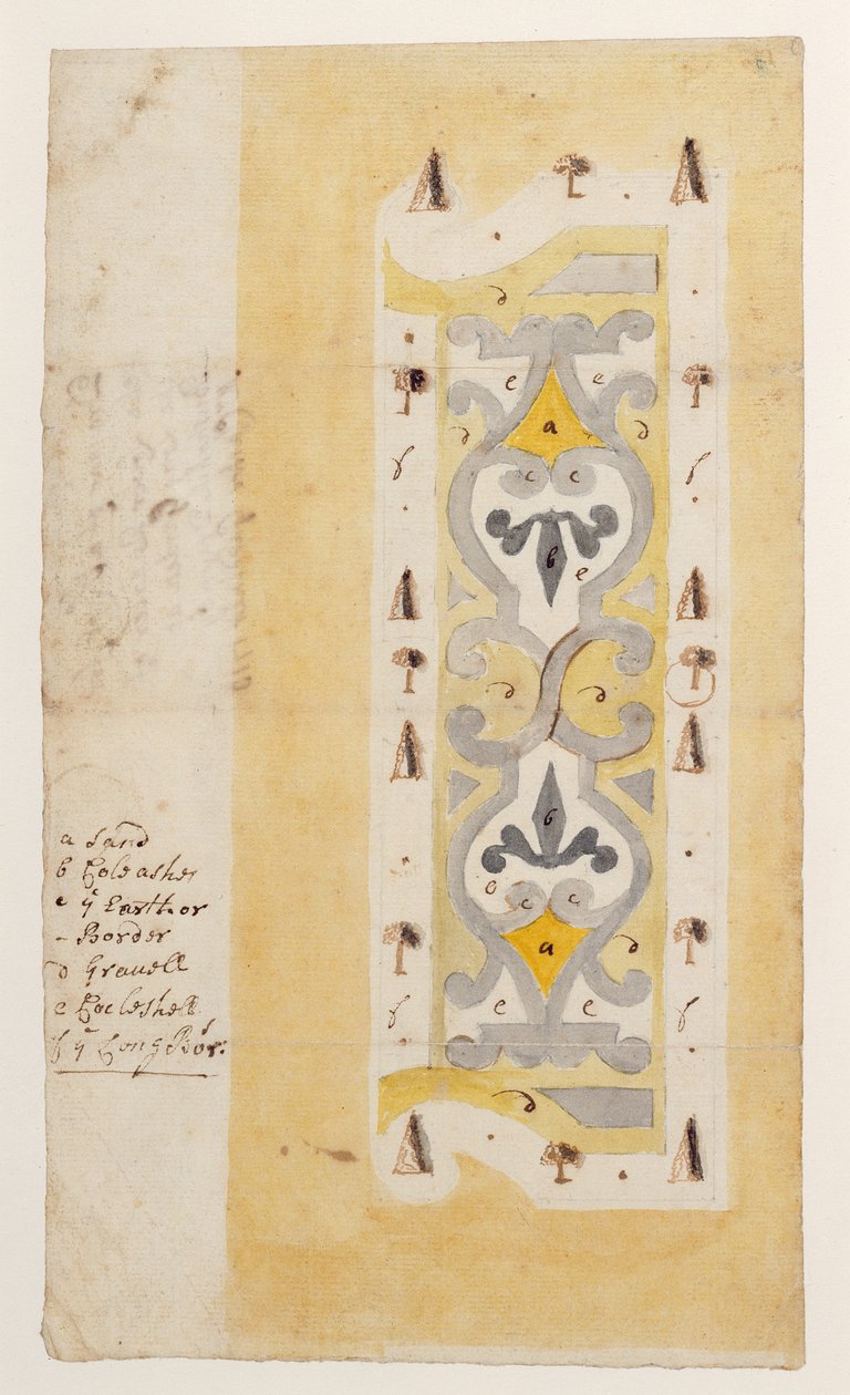 एक गाँठ गार्डन, बुश हिल, एडमोंटन के पास, लंदन, 1713 (wc और कलम और भूरे रंग के कागज पर स्याही) द्वारा अंग्रेजी स्कूल