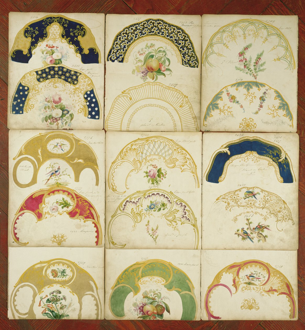 डैनियल फैक्ट्री, स्टैफ़ोर्डशायर, c.1846 के लिए चीनी मिट्टी के बरतन प्लेटों के लिए डिज़ाइन (कागज पर wc और gouache) द्वारा अंग्रेजी स्कूल