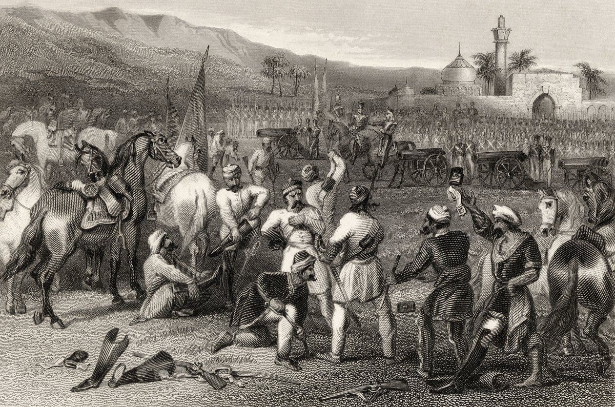 1857 में &39;द हिस्ट्री ऑफ द इंडियन म्यूटिनी&39; से 1857 में बेरहामपुर में 11 वीं अनियमित कैवलरी को नष्ट करना द्वारा अंग्रेजी स्कूल