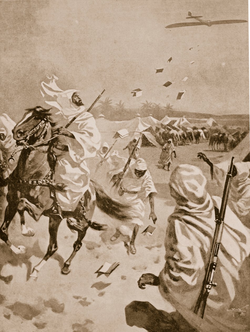 इटालो-तुर्की युद्ध, 1911-12 के दौरान अरबों पर पैम्फलेट गिराना द्वारा अंग्रेजी स्कूल