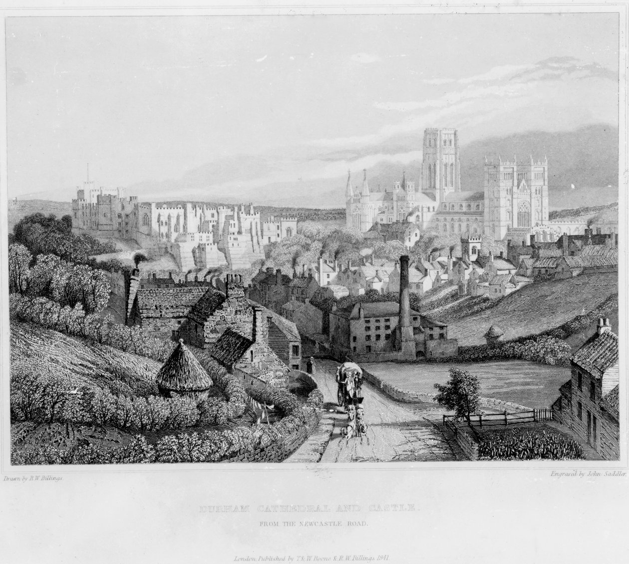 डरहम कैथेड्रल और कैसल न्यूकैसल रोड, 1841 से द्वारा अंग्रेजी स्कूल