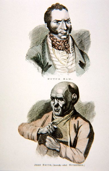 डच सैम और जॉन स्मिथ, 1812 में प्रकाशित एक प्रिंट से (कलर लिथो) द्वारा अंग्रेजी स्कूल