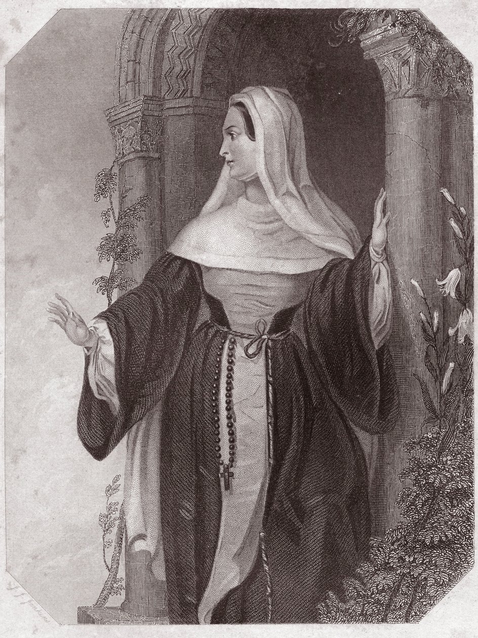 एमिली, एजियन की पत्नी, इफिस के एक समुदाय की मठाधीश (त्रुटियों की कॉमेडी) एमिलिया लेडी एब्स एट इफिसस (द कॉमेडी ऑफ एरर्स) में - "" गैलेरी डेस फेम्स डी शेक्सपियर, लंदन के शुरुआती कलाकारों द्वारा पैंतालीस गंभीर चित्रों का संग्रह , से संवर्धित द्वारा अंग्रेजी स्कूल