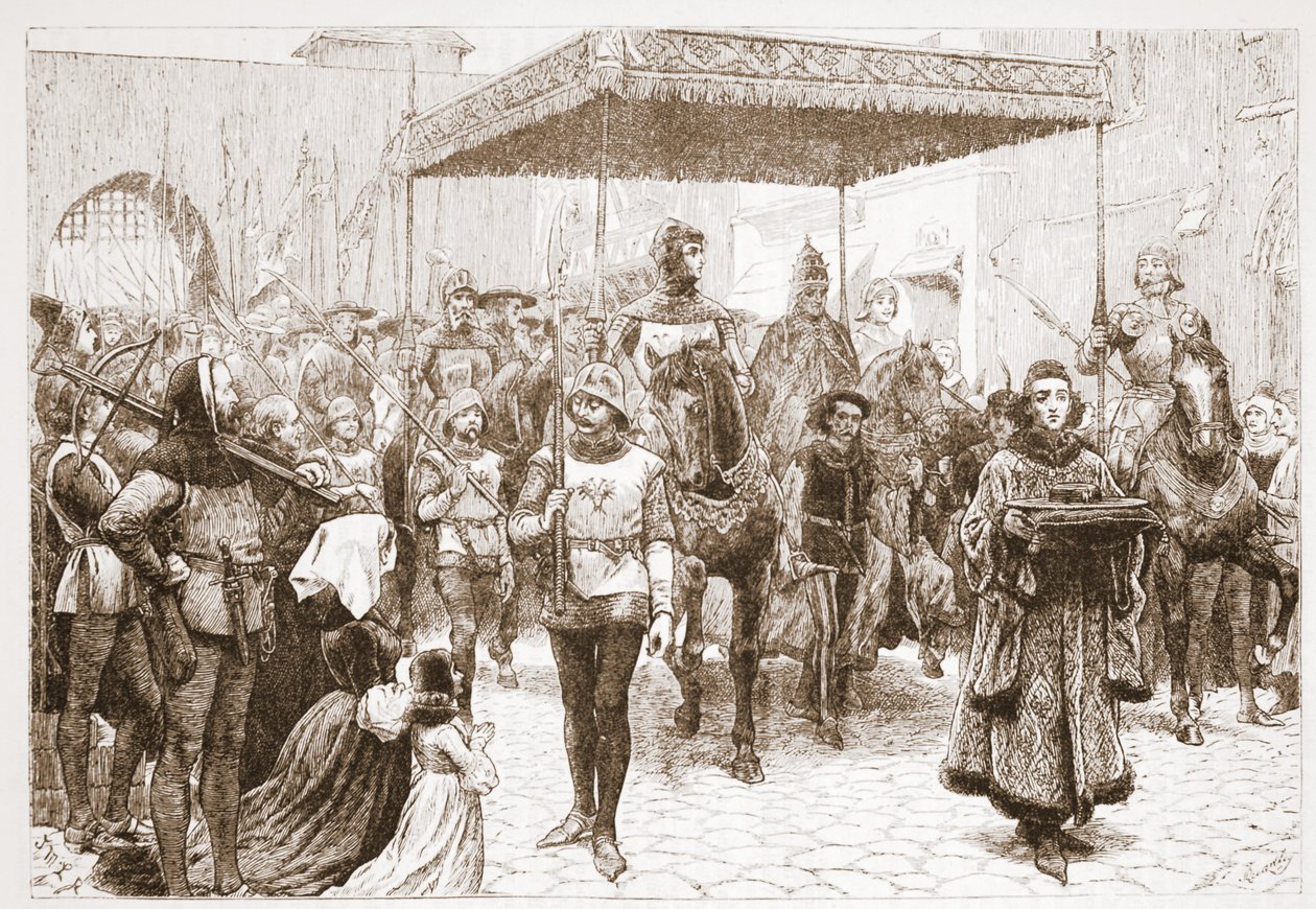 कॉन्स्टेंस में पोप जॉन का प्रवेश, जेम्स एइटकेन वायली (1808-1890), पब द्वारा प्रोटेस्टेंटवाद के इतिहास से चित्रण। 1878 द्वारा अंग्रेजी स्कूल