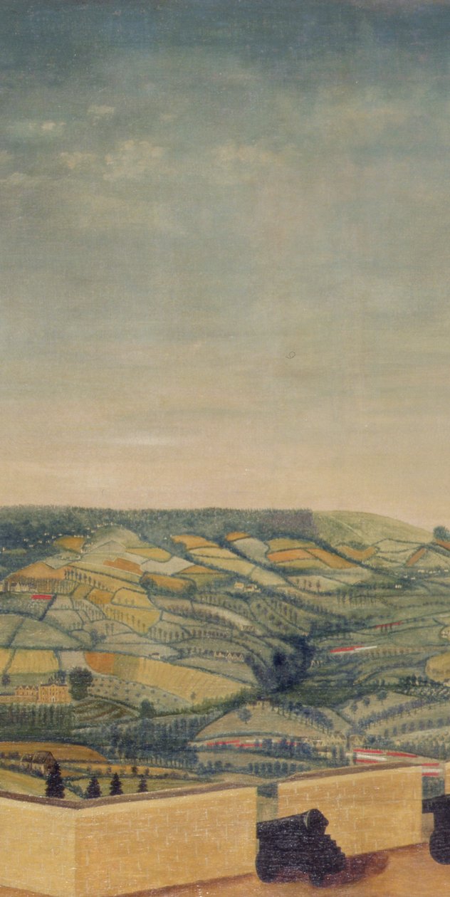 रोडबोरो किले से देखा गया व्यापक लैंडस्केप, c.1764 (कैनवास पर तेल) (65821 का विवरण) द्वारा अंग्रेजी स्कूल