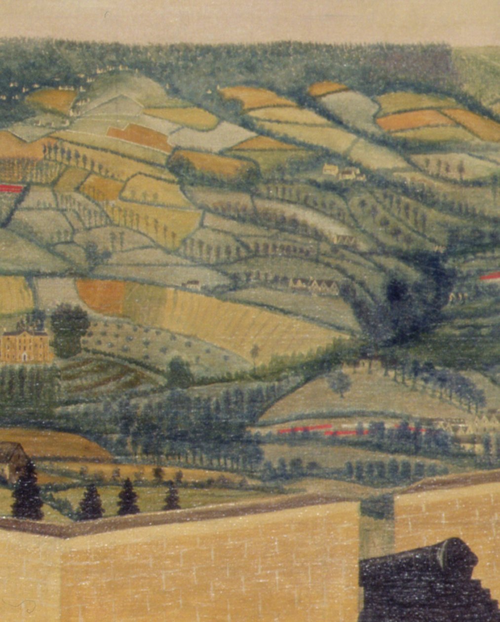 रोडबोरो किले से देखा गया व्यापक लैंडस्केप, c.1764 (कैनवास पर तेल) (65821 का विवरण) द्वारा अंग्रेजी स्कूल