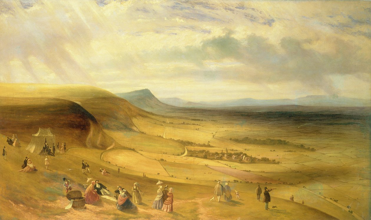 डेविल के डाइक का व्यापक दृश्य, जेंट्री पिकनिक के साथ न्यूमार्केट, c.1840 द्वारा अंग्रेजी स्कूल