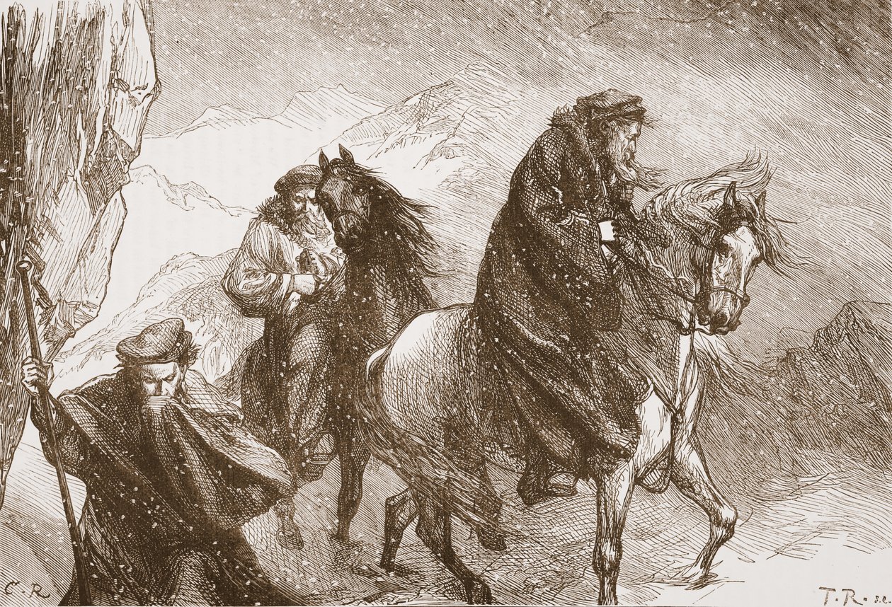 फेल और उनके साथियों ने आल्प्स की यात्रा की, जेम्स एइटकेन वायली (1808-1890), पब द्वारा द हिस्ट्री ऑफ़ प्रोटेस्टेंटिज़्म का चित्रण 1878 द्वारा अंग्रेजी स्कूल