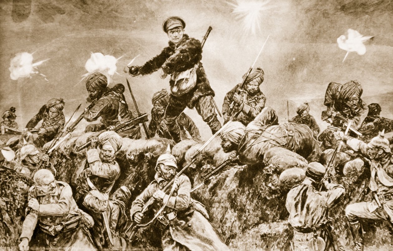 द ग्लोरी ऑफ द राज के लिए: भारतीय सैनिकों ने जर्मन खाइयों को न्यूरवे चैपल में मार्च 1915, 1914-19 में चार्ज किया द्वारा अंग्रेजी स्कूल