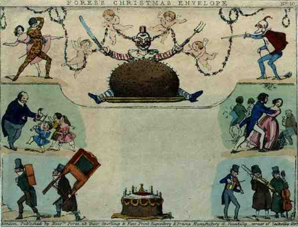 Fores's क्रिसमस लिफाफा, पब। मेसर्स फ़ोर्स द्वारा, c.1840 (रंगीन उत्कीर्णन) द्वारा अंग्रेजी स्कूल