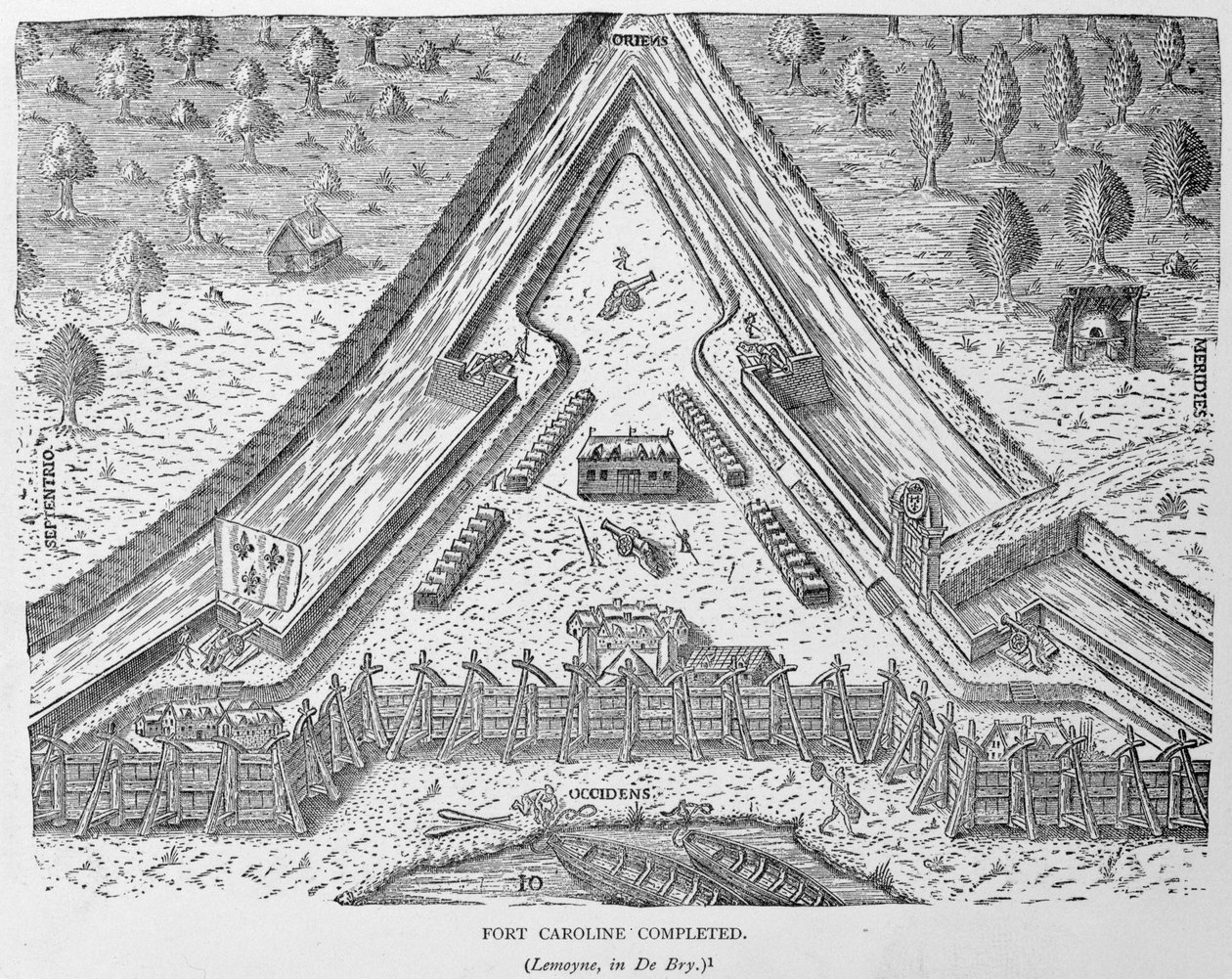 फोर्ट कैरोलीन पूरा, &39;द नैरेटिव एंड क्रिटिकल हिस्ट्री ऑफ अमेरिका&39; से, जस्टिन विंसर द्वारा संपादित, लंदन, 1886 द्वारा अंग्रेजी स्कूल