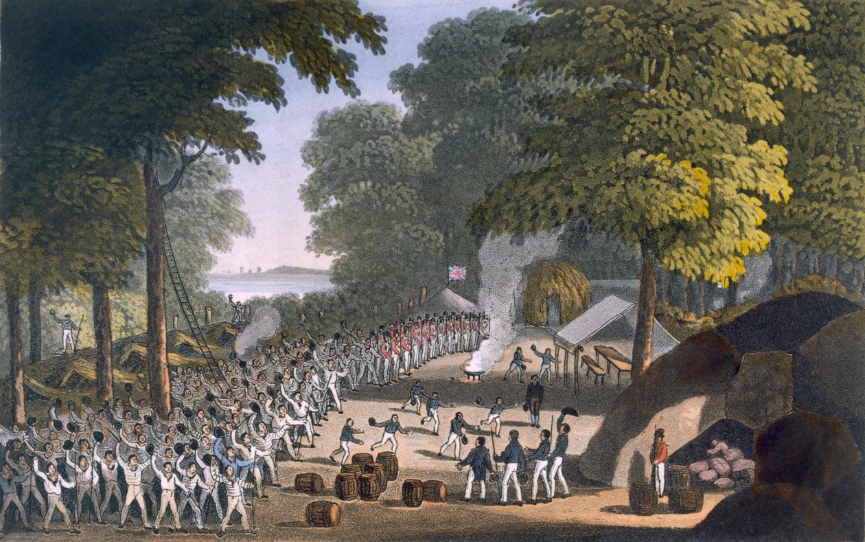 फोर्ट मैक्सवेल, 1820 (रंगीन एक्वाटिंट) द्वारा अंग्रेजी स्कूल