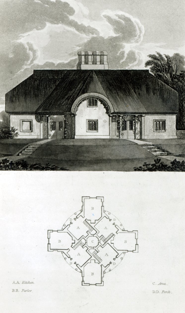 चार कॉटेज, 1818 द्वारा अंग्रेजी स्कूल
