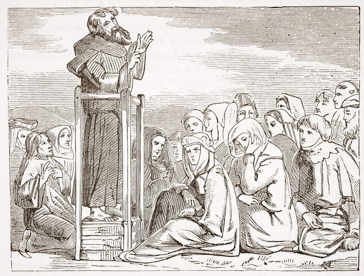 जेम्स ऐटन विली (1808-1890), पब द्वारा प्रोटेस्टेंटिज्म के इतिहास का चित्रण, एक चल गूदे से उपदेश। 1878 द्वारा अंग्रेजी स्कूल