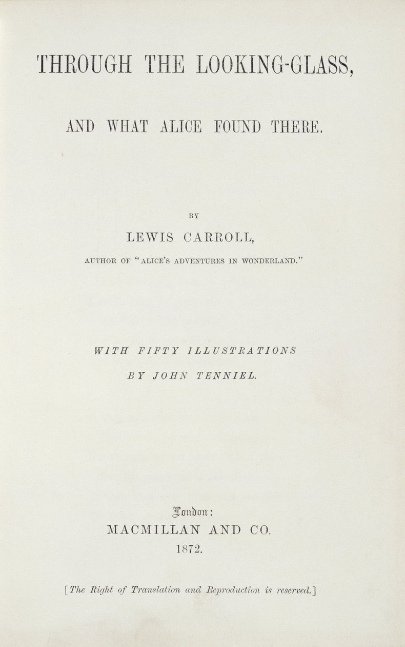 लक्सिस कैरोल (1833-98) द्वारा लुकिंग-ग्लास के माध्यम से ऐलिस के सामने, 1872 में मैकमिलन द्वारा प्रकाशित द्वारा अंग्रेजी स्कूल