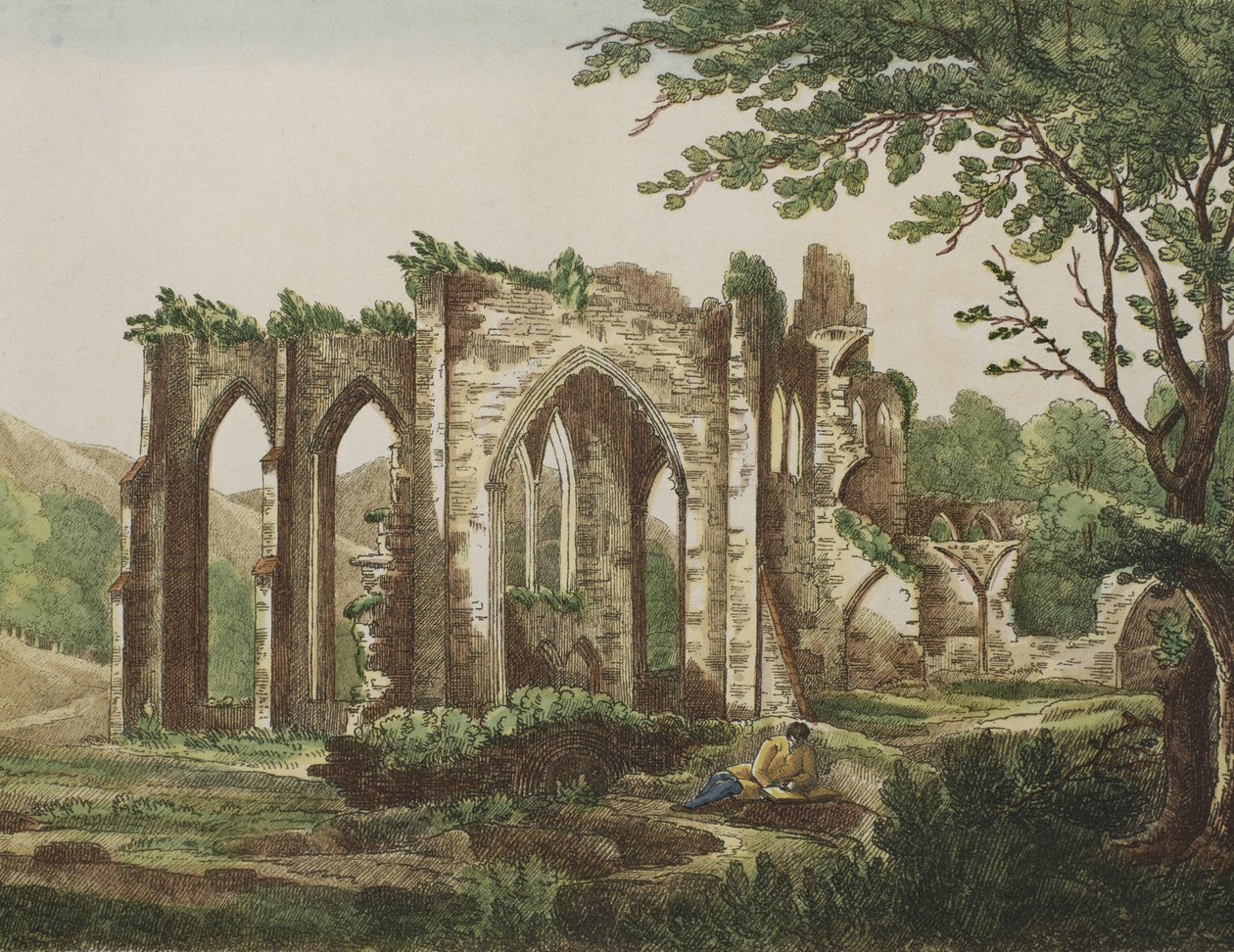 फर्नेस एबे, लंकाशायर, 1810 (रंग उत्कीर्णन) द्वारा अंग्रेजी स्कूल
