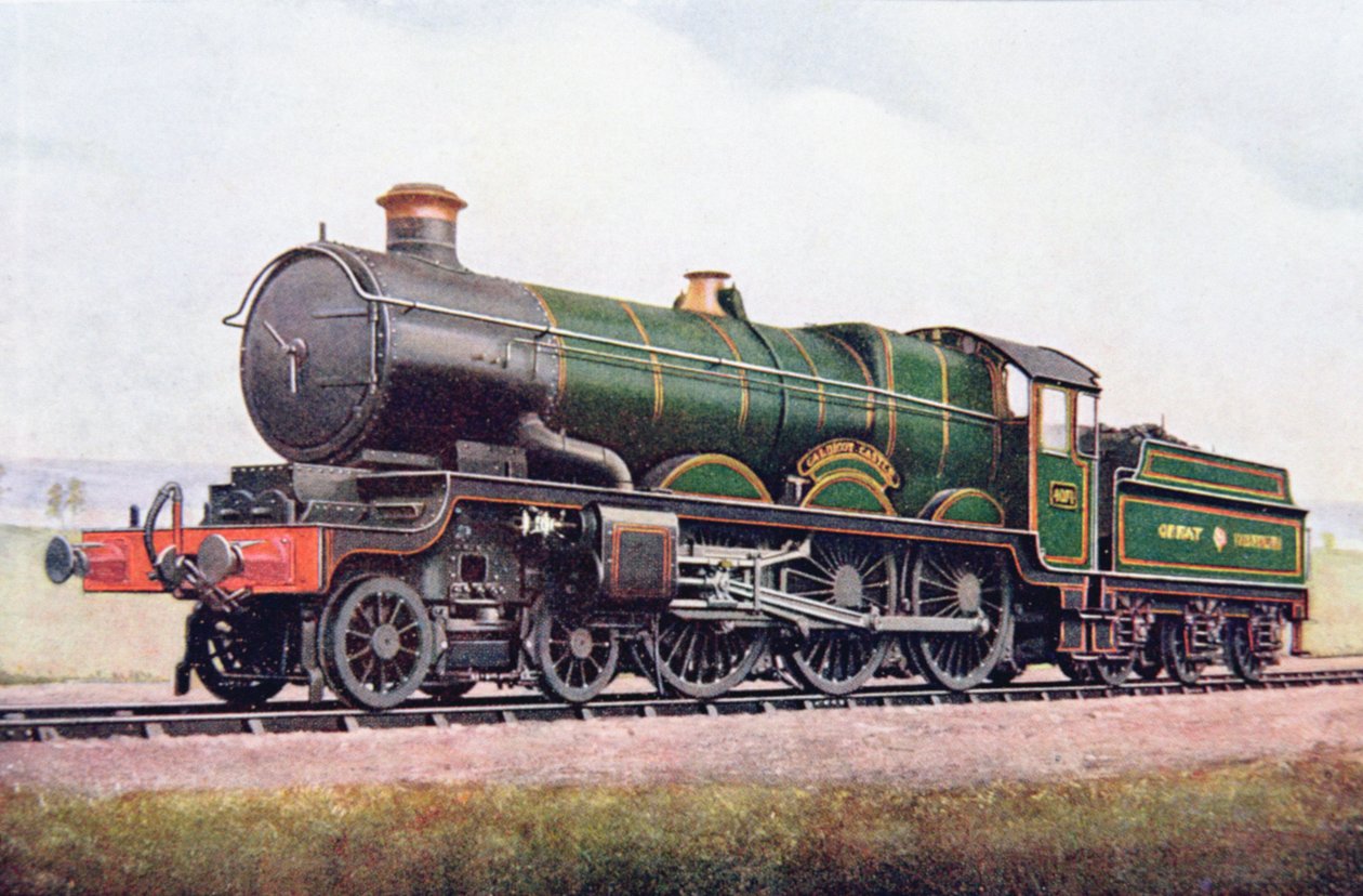 GWR Caldicot Castle, 1924 में प्रकाशित जी गिबार्ड जैक्सन द्वारा द बुक ऑफ द लोकोमोटिव का चित्रण द्वारा अंग्रेजी स्कूल