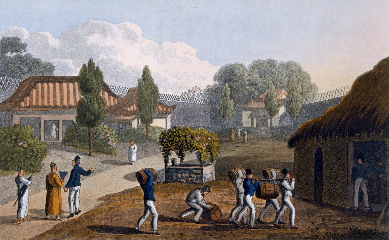 लेक्विव के मंदिर का उद्यान, 1820 (रंगीन एक्वाटिंट) द्वारा अंग्रेजी स्कूल