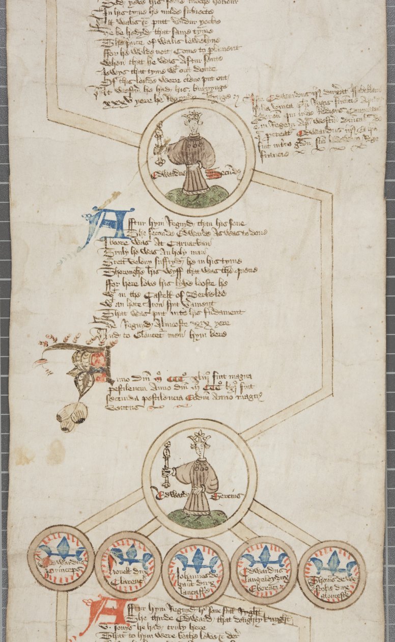 इंग्लैंड के राजाओं की वंशावली सूची, c.1440-79 (चर्मपत्र पर कलम और स्याही) द्वारा अंग्रेजी स्कूल