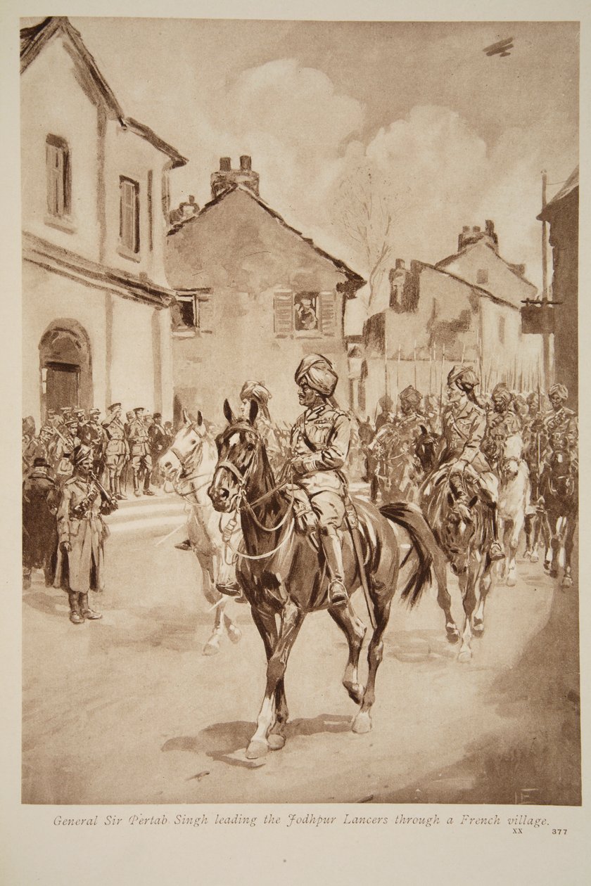जनरल सर परताब सिंह ने एक फ्रांसीसी गांव, 1914-19 के माध्यम से जोधपुर लांसर्स का नेतृत्व किया द्वारा अंग्रेजी स्कूल