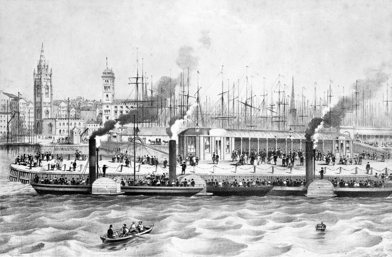जॉर्ज लैंडिंग स्टेज, पियर हेड, लिवरपूल, c.1855 द्वारा अंग्रेजी स्कूल