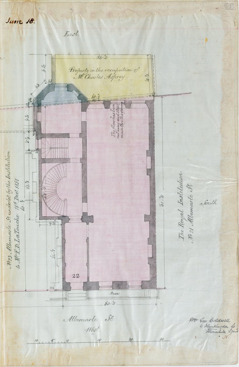 रॉयल इंस्टीट्यूशन पट्टों, 1863 की आधार योजना (कागज पर कलम और स्याही और wc) द्वारा अंग्रेजी स्कूल