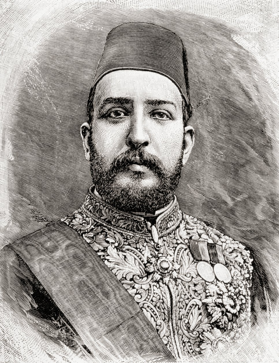 एचएच मुहम्मद तवाफ़िक पाशा, मिस्र का तौफ़ीक, 1890 (लकड़ी की नक्काशी) द्वारा अंग्रेजी स्कूल