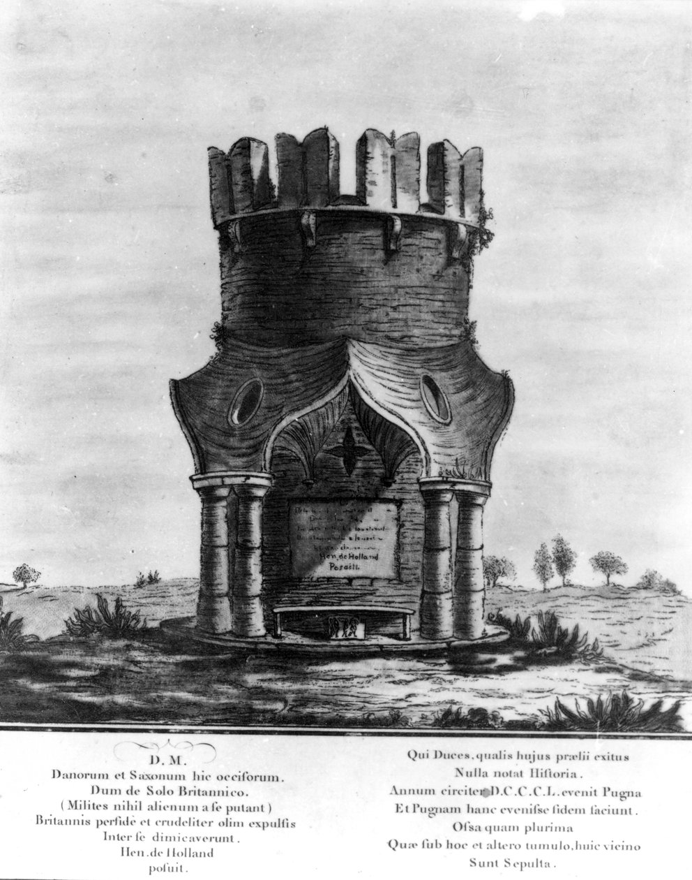 हैकेंडाउन स्मारक, जे। बसरे द्वारा उत्कीर्ण, 1780 (नक़्क़ाशी के साथ एक्वाटिंट) द्वारा अंग्रेजी स्कूल