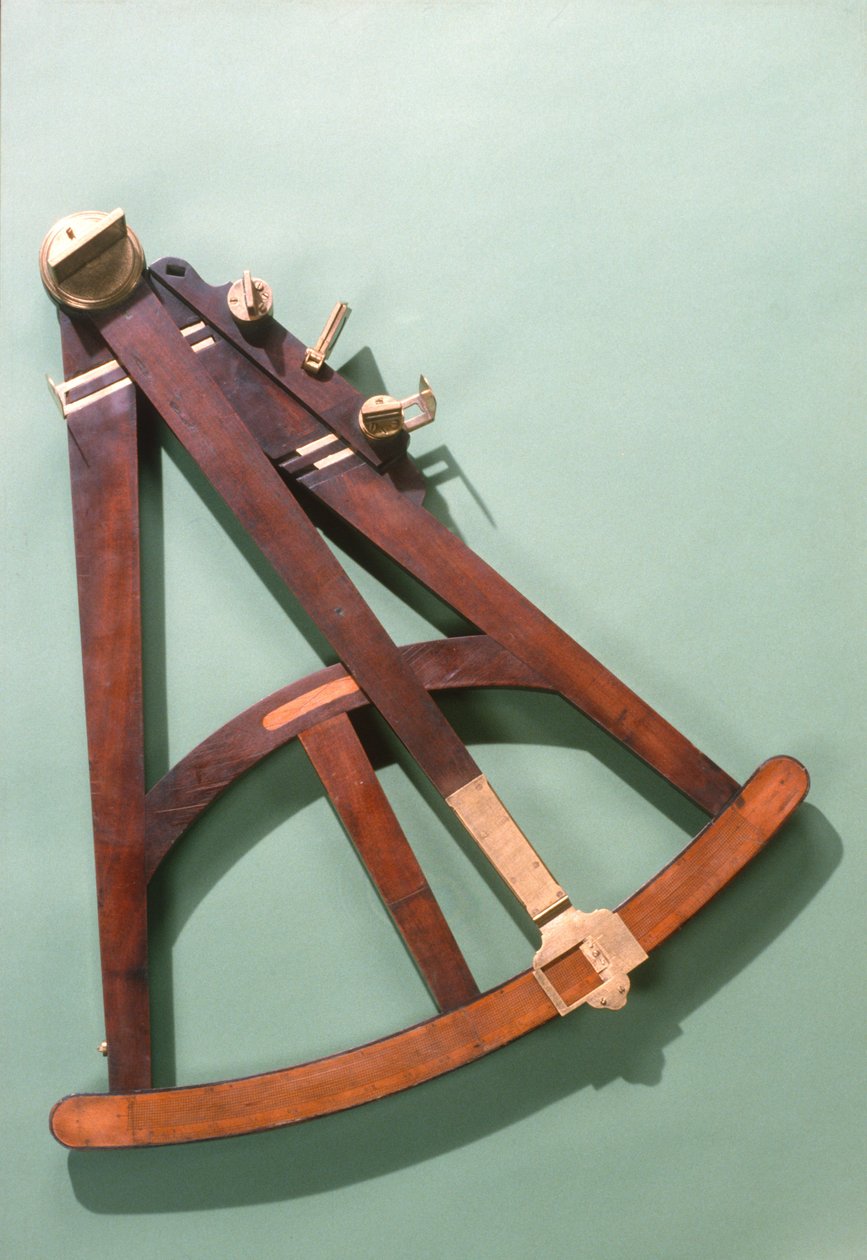 ट्रांसलेवल बॉक्सवुड स्केल के साथ हैडलिस क्वाड्रंट, c.1750 (पीतल और लकड़ी) द्वारा अंग्रेजी स्कूल