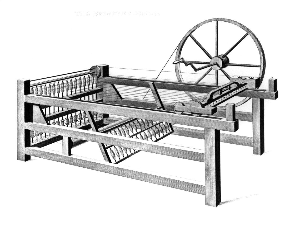 हरग्रेवेस स्पिनिंग जेनी, ते निकोलसन द्वारा उत्कीर्ण, 1834 द्वारा अंग्रेजी स्कूल