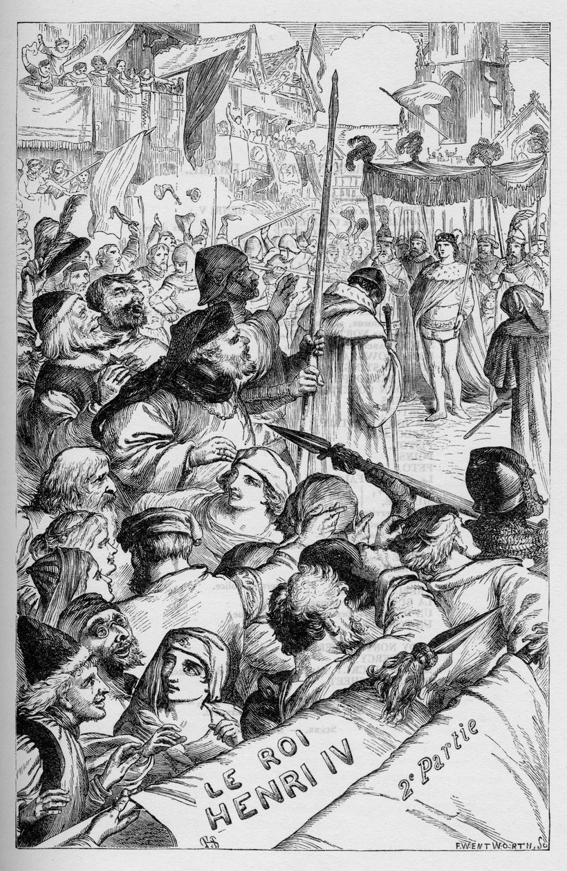 हेनरी IV (हेनरी IV) - "विलियम शेक्सपियर द्वारा पूर्ण कार्य" में चित्रण 1866 - इस संस्करण के चित्र और सामान्य रूप लंदन में प्रकाशित कैसल के सचित्र शेक्सपियर से उधार लिए गए हैं। द्वारा अंग्रेजी स्कूल