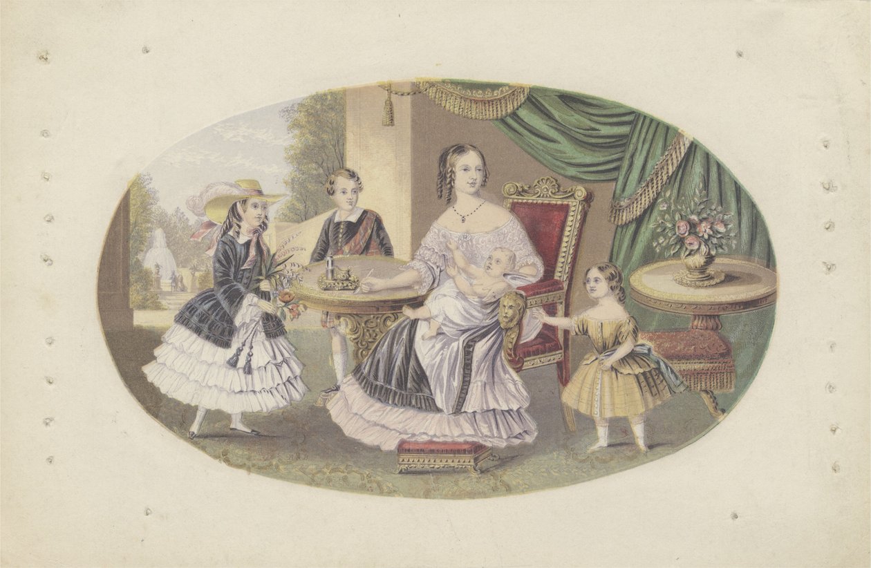 महामहिम रानी विक्टोरिया और परिवार, c.1851 (एक्वाटिंट) द्वारा अंग्रेजी स्कूल