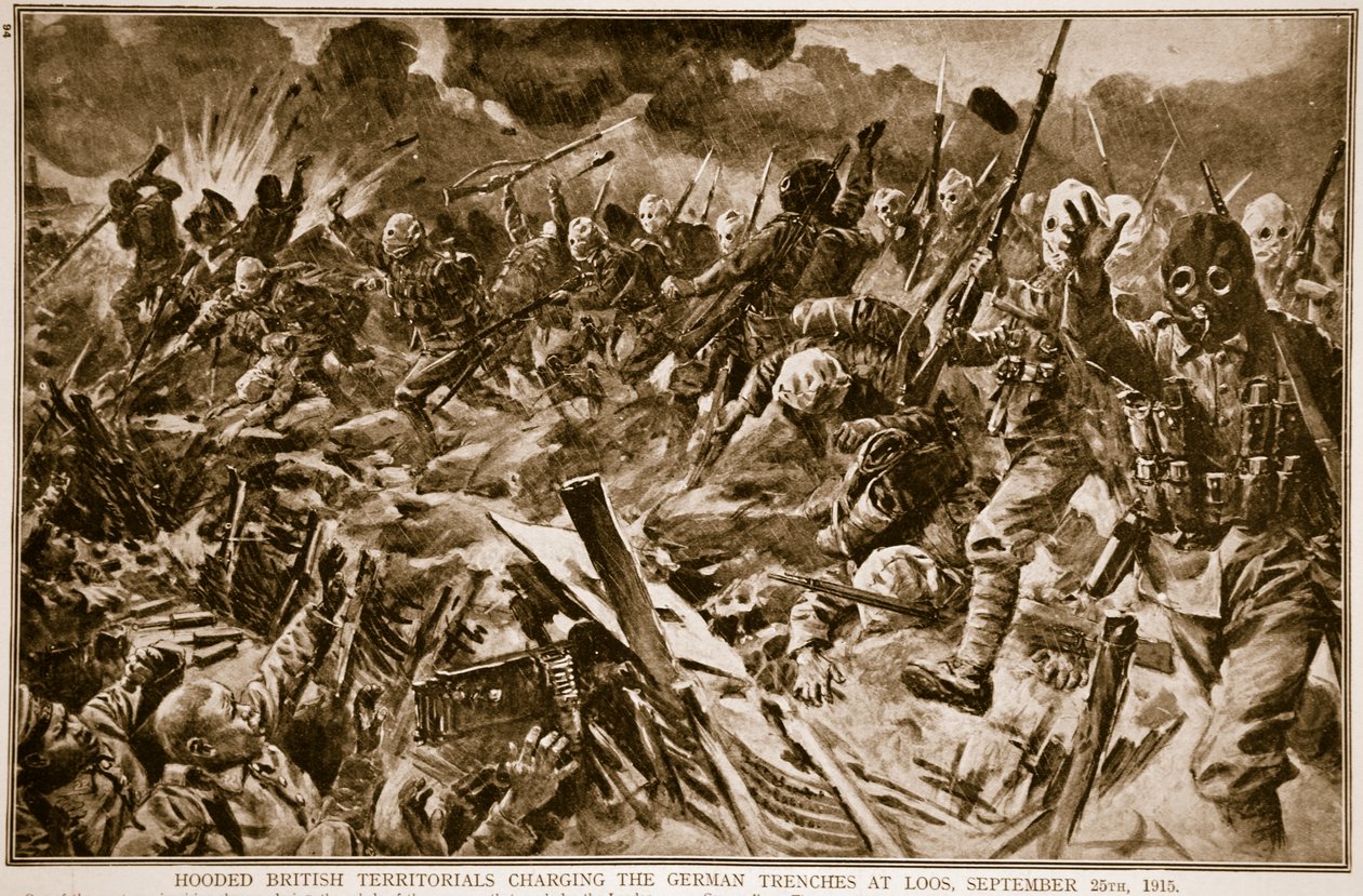 25 सितंबर 1915, 1914-19 लूज़ में जर्मन खाइयों का आरोप लगाते हुए ब्रिटिश टेरिटोरियल द्वारा अंग्रेजी स्कूल