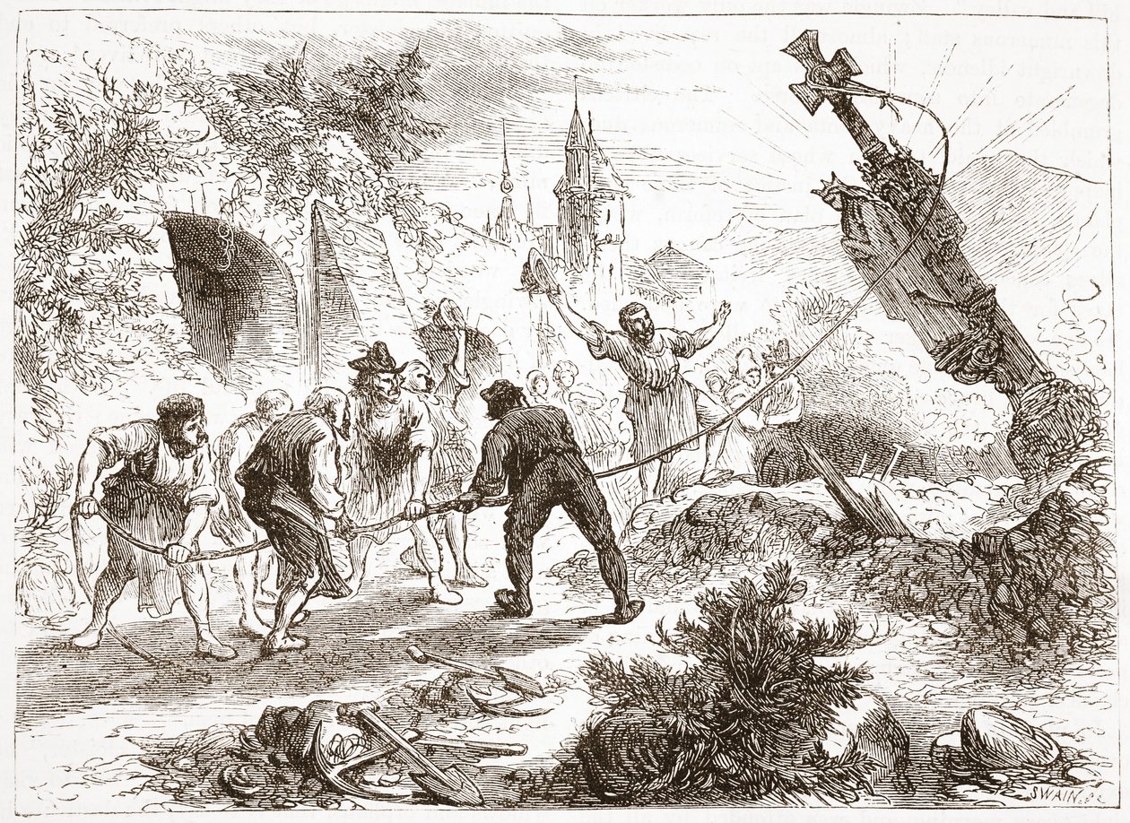 जेम्स एइटकेन वायली (1808-1890), पब द्वारा प्रोटेस्टेंटिज़्म के इतिहास से चित्रण को नष्ट करने वाला हॉटिंगर। 1878 द्वारा अंग्रेजी स्कूल