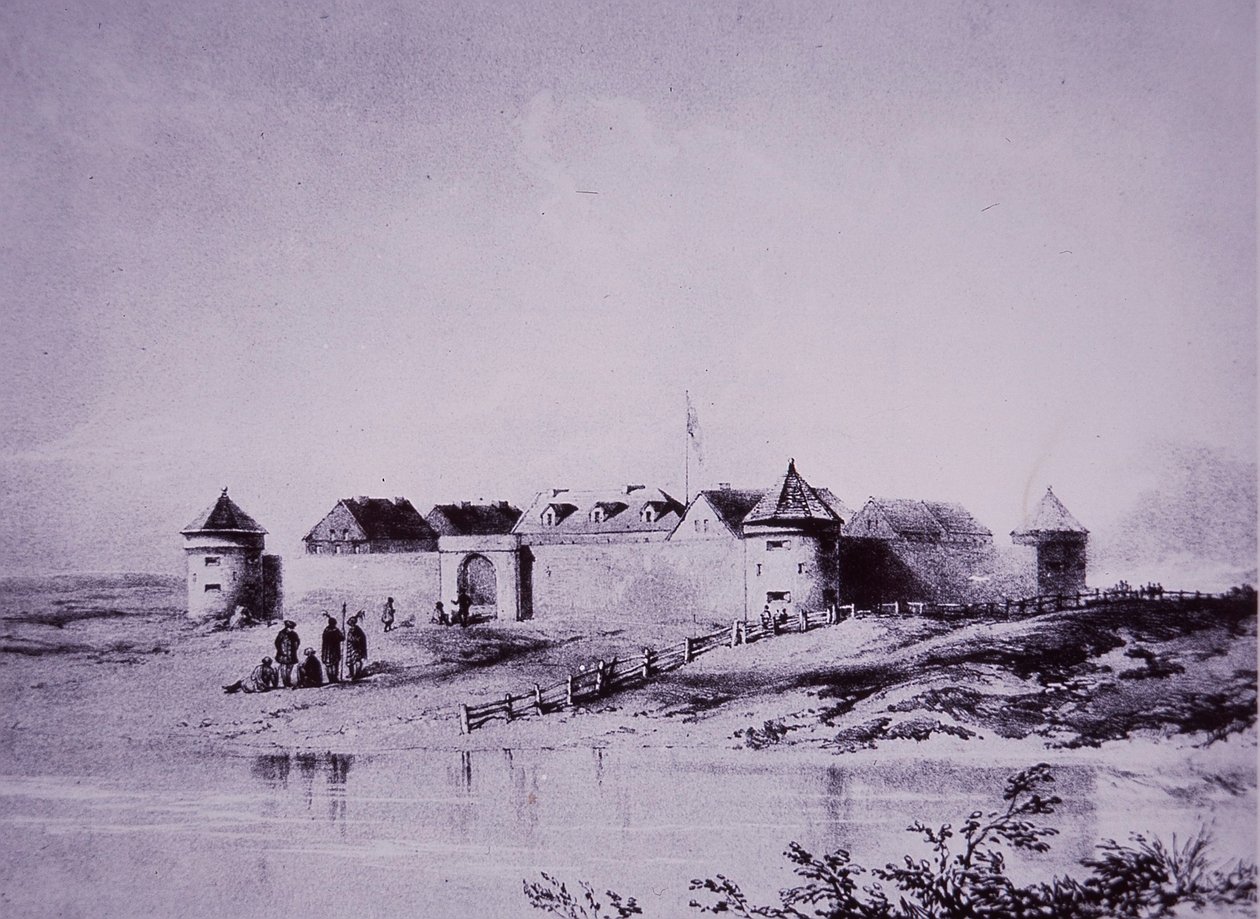 1845 में हडसन की बे कंपनी, अपर फोर्ट गैरी द्वारा अंग्रेजी स्कूल