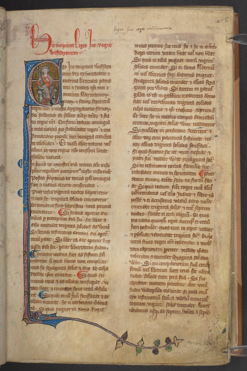 इंग्लैंड की विधियों से किंग इन की छवि, कपास पांडुलिपि क्लॉडियस डी II, f.5r द्वारा अंग्रेजी स्कूल