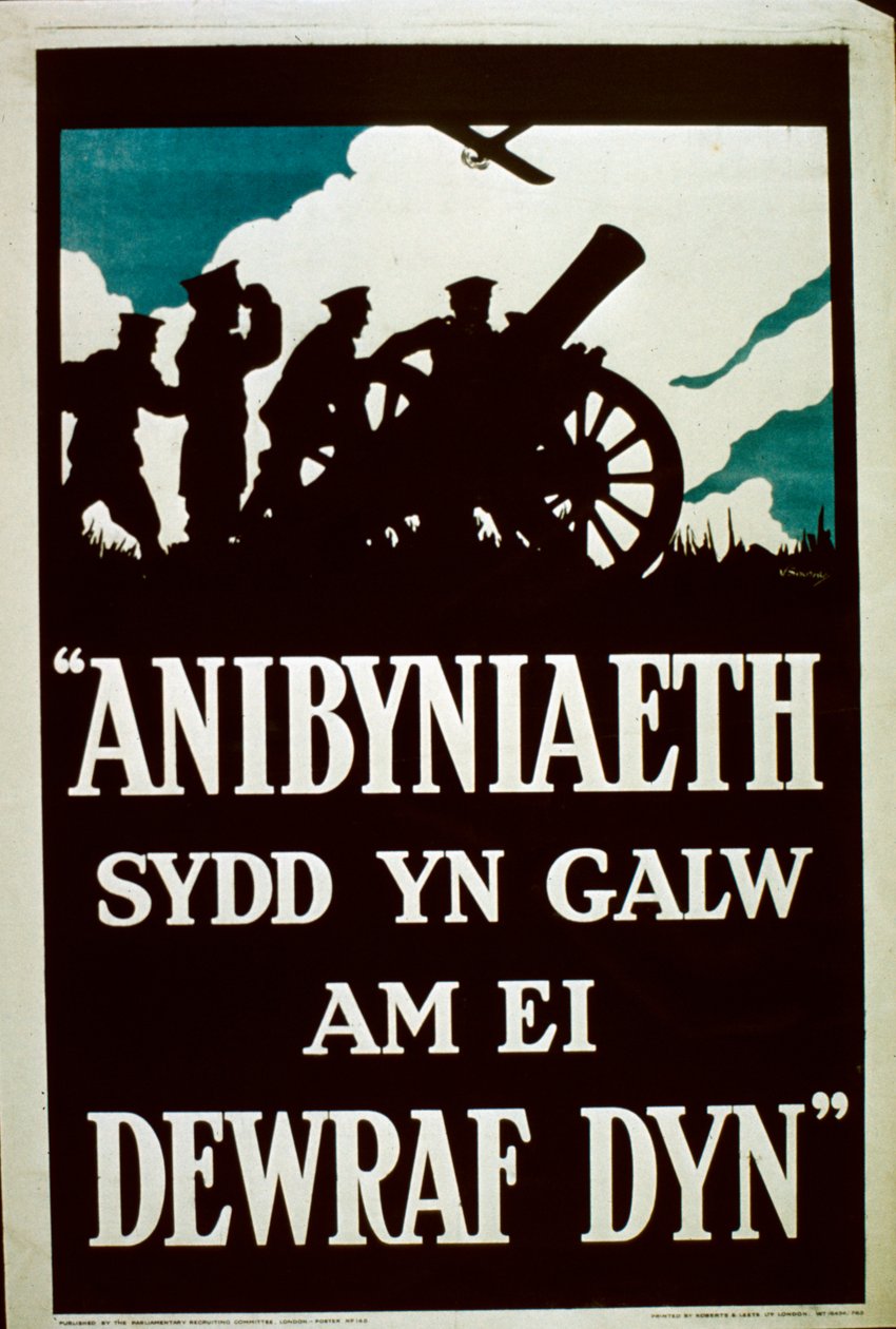 स्वतंत्रता पुरुषों की सबसे बड़ी पुकार है - वेल्श भाषा WWI पोस्टर द्वारा अंग्रेजी स्कूल