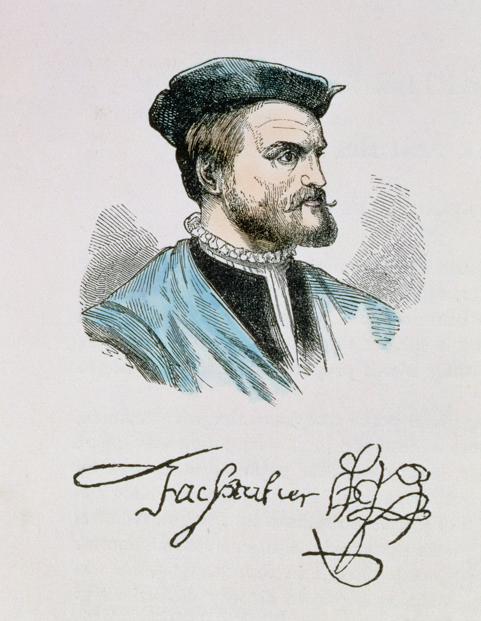 जैक्स कार्टियर (1491-1557)) नैरेटिव एंड क्रिटिकल हिस्ट्री ऑफ़ अमेरिका ’के वॉल्यूम IV से चित्रण, 1886 (बाद में उपनिवेश) द्वारा अंग्रेजी स्कूल