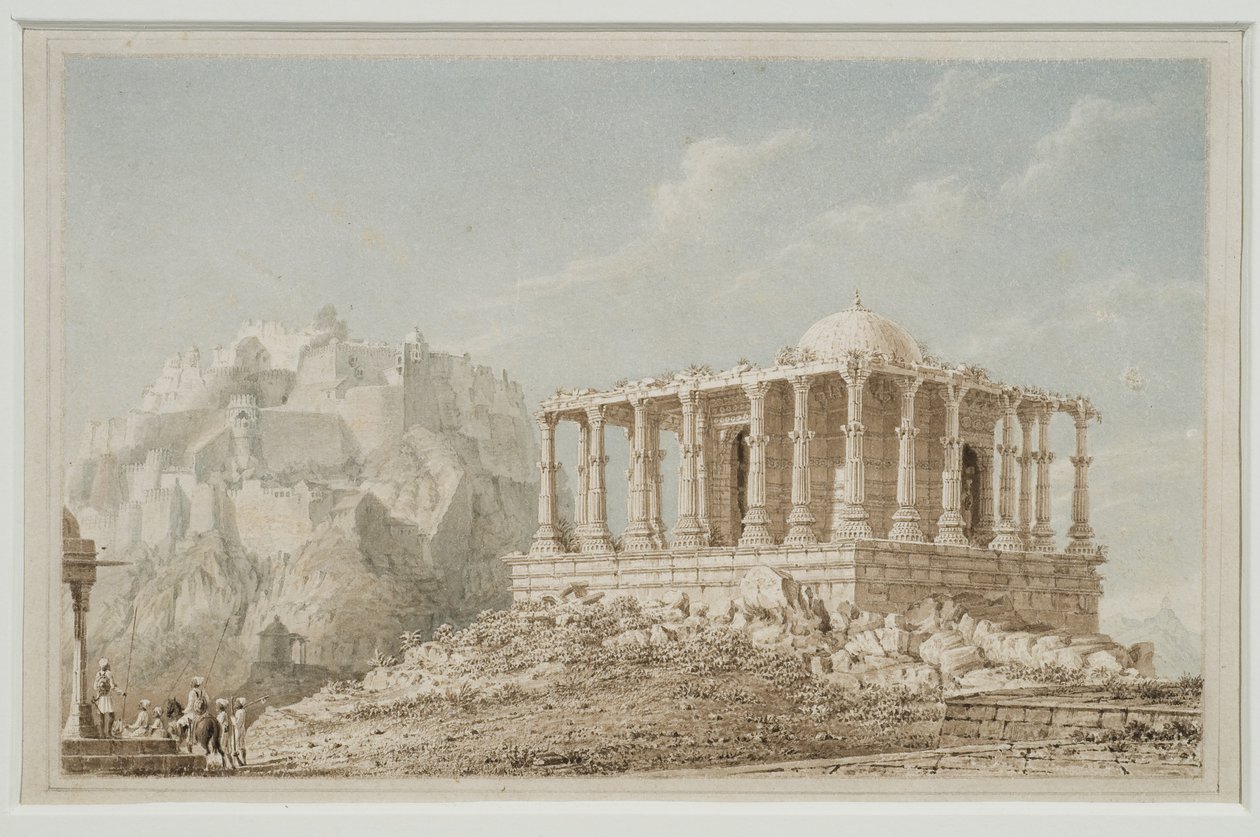 कोमूलमेर के किले में जैन मंदिर (कार्ड पर जल रंग) द्वारा अंग्रेजी स्कूल
