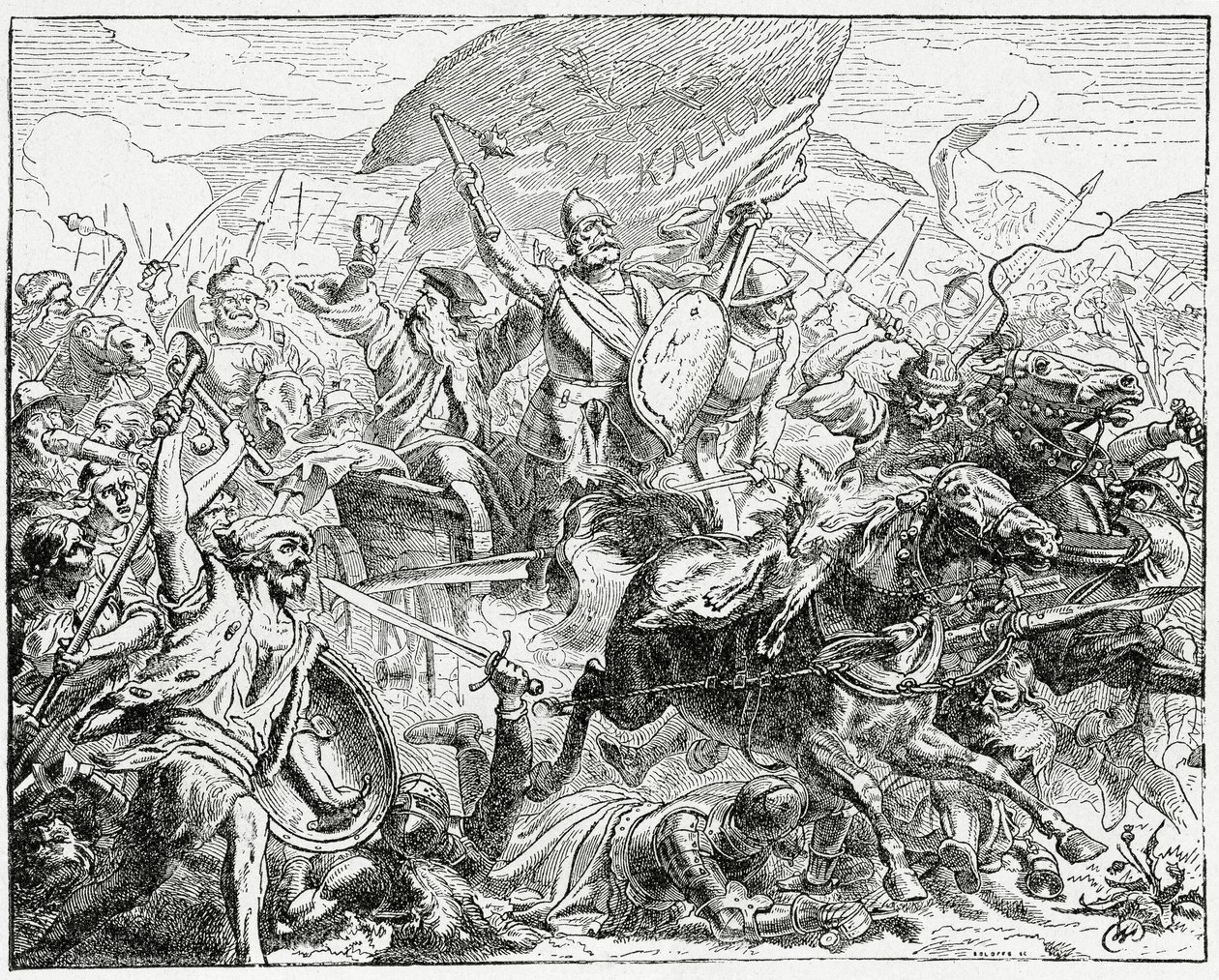 1410, 1882 में ग्रुनवल्ड की लड़ाई में जीत की तरफ जान ज़िज़का द्वारा अंग्रेजी स्कूल