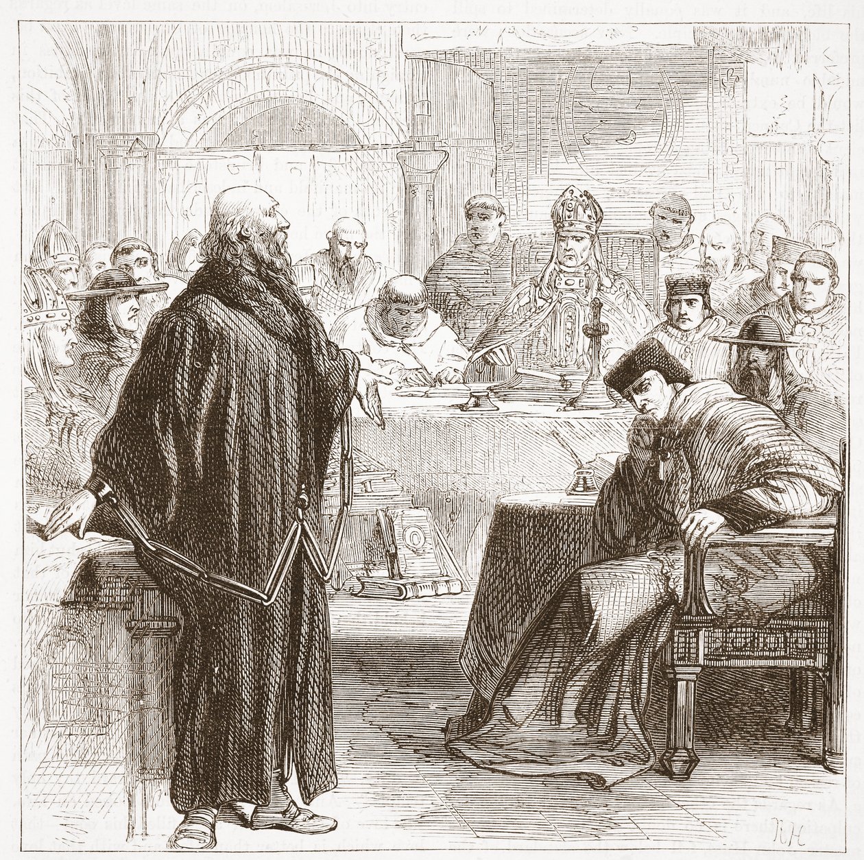 अपने परीक्षण में जेरोम बोलते हुए, जेम्स एइटकेन वायली (1808-1890), पब द्वारा प्रोटेस्टेंटवाद के इतिहास का चित्रण 1878 द्वारा अंग्रेजी स्कूल