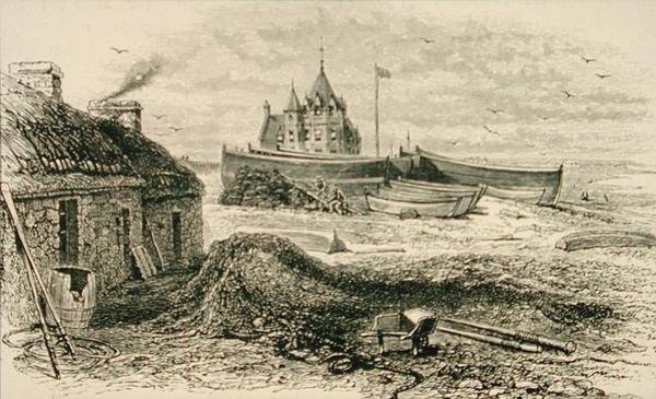 जॉन ओ' ग्रोट्स c.1880 में, धार्मिक ट्रैक्ट सोसाइटी द्वारा प्रकाशित 'स्कॉटिश पिक्चर्स' से द्वारा अंग्रेजी स्कूल