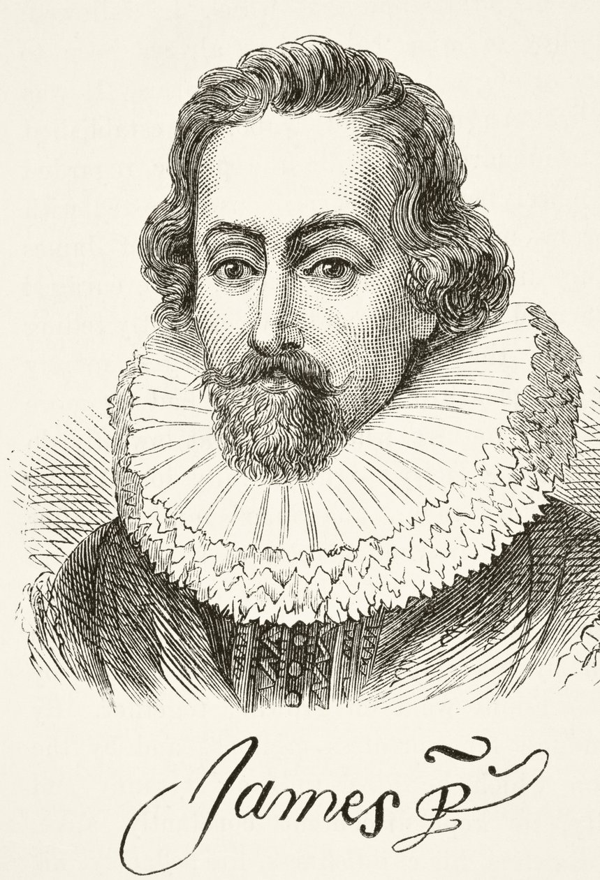 विलियम हिकमैन स्मिथ ऑब्रे (1858-1916) द्वारा &39;द नेशनल एंड डोमेस्टिक हिस्ट्री ऑफ़ इंग्लैंड&39; से इंग्लैंड के राजा जेम्स I ने लंदन को प्रकाशित किया, c.1890 द्वारा अंग्रेजी स्कूल