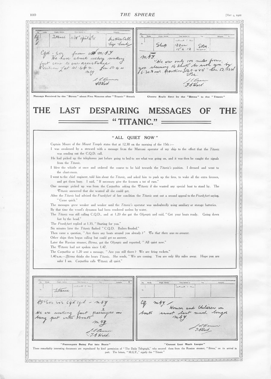 टाइटैनिक के अंतिम संदेश, स्फेयर से, 04 मई 1912 द्वारा अंग्रेजी स्कूल