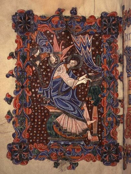 अक्षांश 14782 f.16v सेंट मैथ्यू ने अपना सुसमाचार लिखा, c.1080 (वेल्लम) द्वारा अंग्रेजी स्कूल
