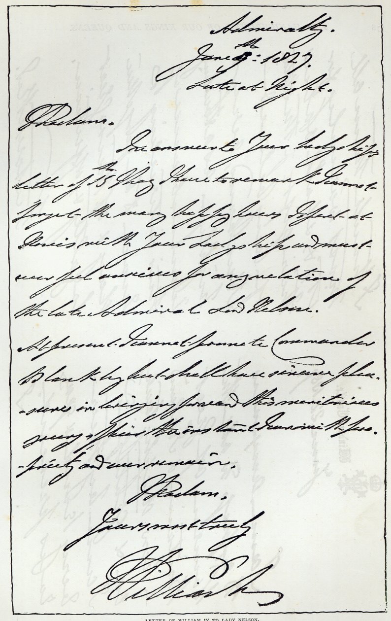 विलियम IV से लेडी नेल्सन का पत्र, 1827, &39;लीजर हाउस&39;, 1891 में प्रकाशित हुआ द्वारा अंग्रेजी स्कूल